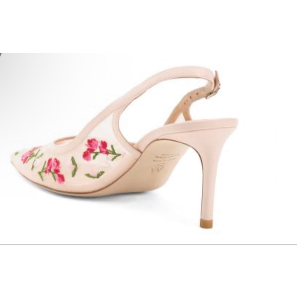 New Stuart Weitzman Floral Embroidered Mesh Slingback Heels 10 - Picture 2 of 4